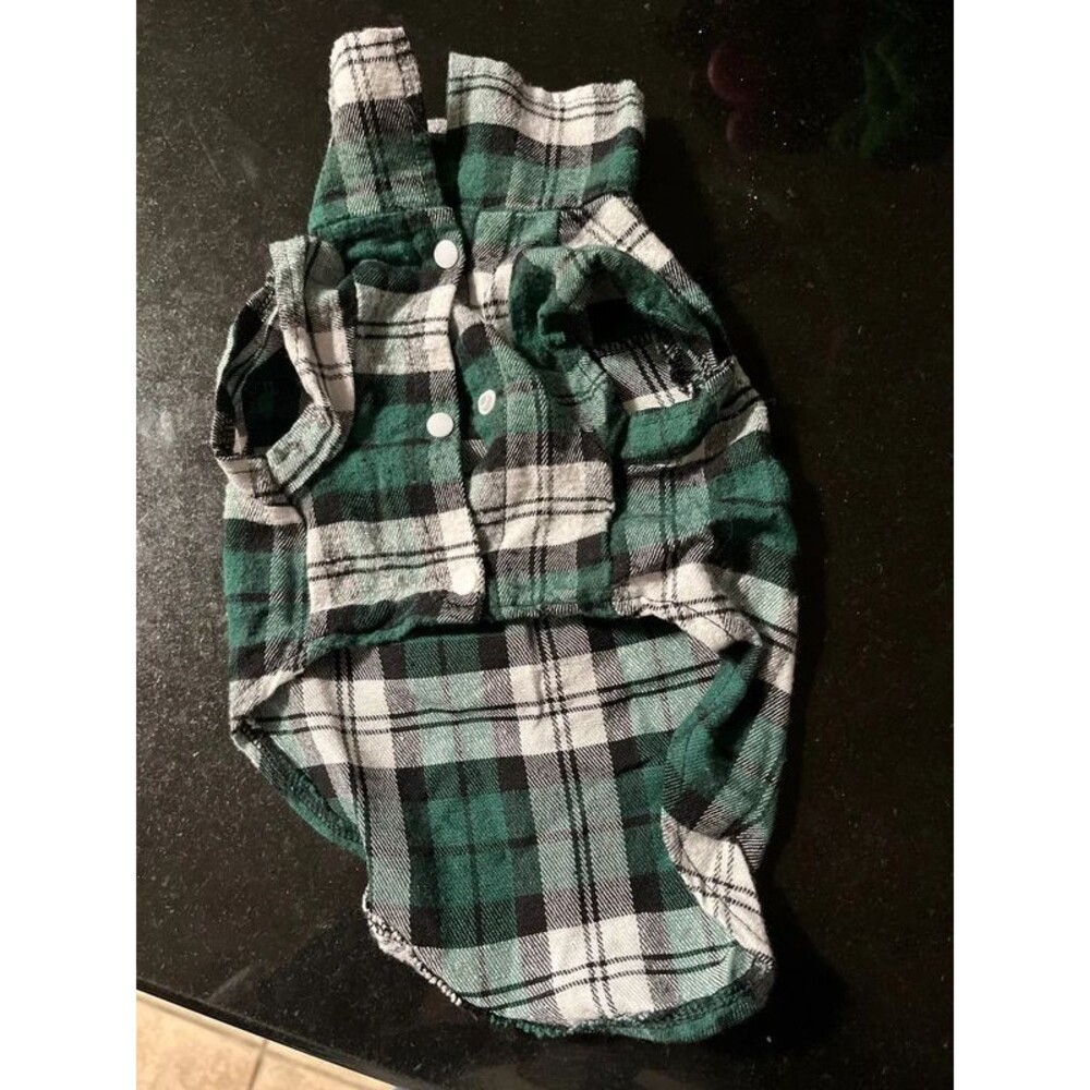 Green white and black flannel shirt for a cat cleaned - Picture 2 of 6